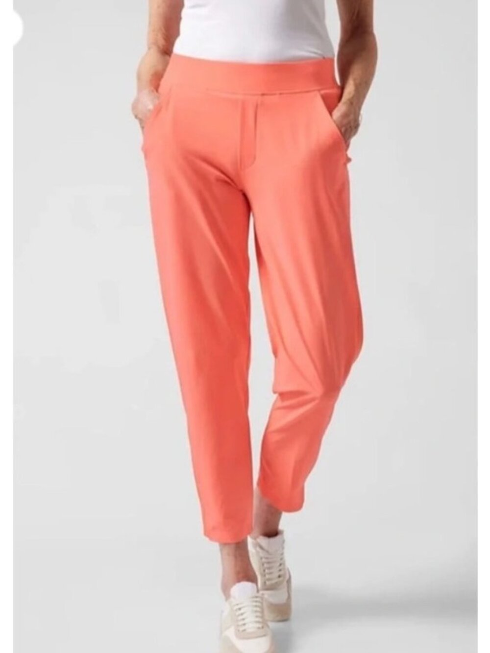 NEW Athleta Brooklyn Ankle Pants 10 Mid-Rise Tapered Coral Pink Pull-On Travel